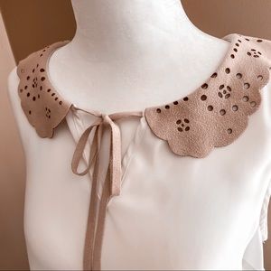 Lauren Conrad Suede Eyelet Peter Pan Cream Blouse